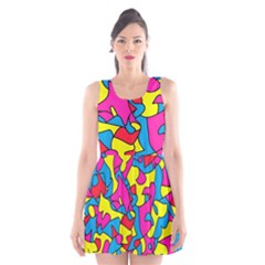 Colorful-graffiti-pattern-blue-background Scoop Neck Skater Dress by designsbymallika