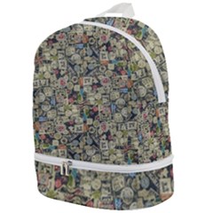 Sticker Collage Motif Pattern Black Backgrond Zip Bottom Backpack by dflcprintsclothing