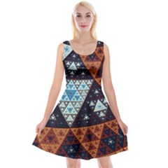 Fractal Triangle Geometric Abstract Pattern Reversible Velvet Sleeveless Dress by Cemarart