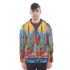 City New York Nyc Skyscraper Skyline Downtown Night Business Urban Travel Landmark Building Architec Men s Hooded Windbreaker by Posterlux