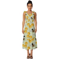 Bees Pattern Honey Bee Bug Honeycomb Honey Beehive Tie-strap Tiered Midi Chiffon Dress by Bedest