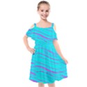 Wave Stripe Pattern Design Aqua Kids  Cut Out Shoulders Chiffon Dress View1