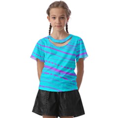 Wave Stripe Pattern Design Aqua Kids  Front Cut T-shirt by Ndabl3x