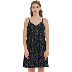 Midnight Blossom Elegance Black Backgrond Mini Camis Dress With Pockets by dflcprintsclothing