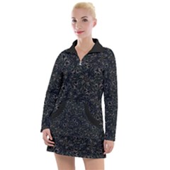 Midnight Blossom Elegance Black Backgrond Women s Long Sleeve Casual Dress by dflcprintsclothing