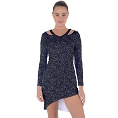 Midnight Blossom Elegance Black Backgrond Asymmetric Cut-out Shift Dress by dflcprintsclothing