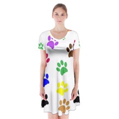 Pawprints Paw Prints Paw Animal Short Sleeve V-neck Flare Dress by Apen