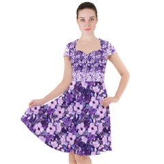 Purple Flowers 001 Purple Flowers 02 Cap Sleeve Midi Dress by DinkovaArt