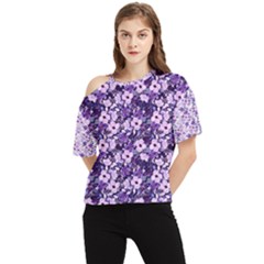 Purple Flowers 001 Purple Flowers 02 One Shoulder Cut Out T-shirt by DinkovaArt