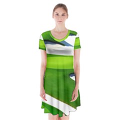 Golf Course Par Green Short Sleeve V-neck Flare Dress by Proyonanggan