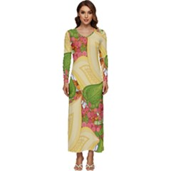 Pattern Texture Leaves Long Sleeve Longline Maxi Dress by Proyonanggan