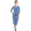 Blue Roses Garden Quarter Sleeve Midi Velour Bodycon Dress View1