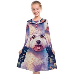 Cute Puppy With Flowers Kids  Midi Sailor Dress by Sparkle