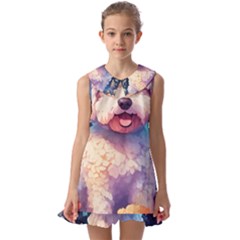 Cute Puppy With Flowers Kids  Pilgrim Collar Ruffle Hem Dress by Sparkle