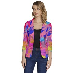 Pink And Blue Floral Women s One-button 3/4 Sleeve Short Jacket by Sparkle