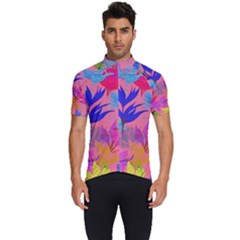 Pink And Blue Floral Men s Short Sleeve Cycling Jersey by Sparkle