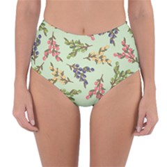 Berries Flowers Pattern Print Reversible High-waist Bikini Bottoms by Maspions