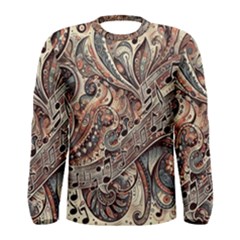 Paisley Print Musical Notes5 Men s Long Sleeve T-shirt by RiverRootz