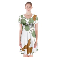 Nasturtium Flowers Plant Leaves Short Sleeve V-neck Flare Dress by Ndabl3x