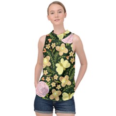 Flowers Rose Blossom Pattern High Neck Satin Top by Ndabl3x