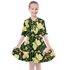 Flowers Rose Blossom Pattern Kids  All Frills Chiffon Dress by Ndabl3x