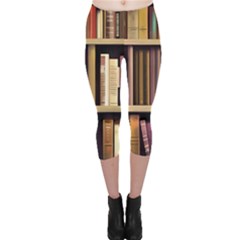 Books Bookshelves Office Fantasy Background Artwork Book Cover Apothecary Book Nook Literature Libra Capri Leggings  by Posterlux