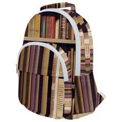 Books Bookshelves Office Fantasy Background Artwork Book Cover Apothecary Book Nook Literature Libra Rounded Multi Pocket Backpack by Posterlux