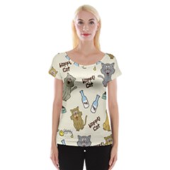 Happy Cats Pattern Background Cap Sleeve Top by Grandong