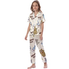 Happy Cats Pattern Background Kids  Satin Short Sleeve Pajamas Set by Grandong