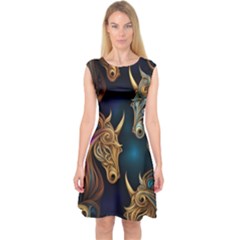 Pattern With Horses Capsleeve Midi Dress by 2607694a