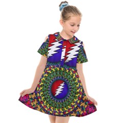 Grateful Dead Bear Pattern Kids  Short Sleeve Shirt Dress by Maspions