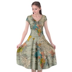 Vintage World Map Cap Sleeve Wrap Front Dress by Ket1n9