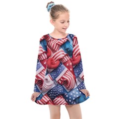 Us Presidential Election Colorful Vibrant Pattern Design  Kids  Long Sleeve Dress by dflcprintsclothing