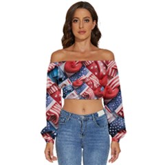 Us Presidential Election Colorful Vibrant Pattern Design  Long Sleeve Crinkled Weave Crop Top by dflcprintsclothing