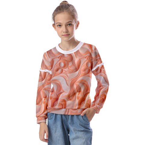 Peach Fuzz Elegant Print Abstract Design Kids  Long Sleeve T-shirt With Frill  by dflcprintsclothing