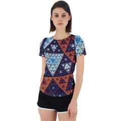 Fractal Triangle Geometric Abstract Pattern Back Cut Out Sport T-shirt by Cemarart