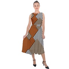 Abstract Pattern Line Art Design Decoration Midi Tie-back Chiffon Dress by Ravend