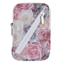 Pastel Rose  Flower Blue Pink White Belt Pouch Bag (large) by Cemarart