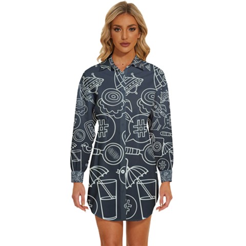 Internet Planet Drink Computer Womens Long Sleeve Shirt Dress by Proyonanggan