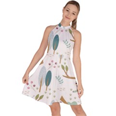 Pattern Sloth Woodland Sleeveless Halter Neck A-line Dress by Hannah976