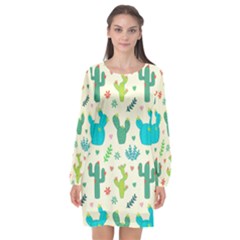 Cactus Succulents Floral Seamless Pattern Long Sleeve Chiffon Shift Dress  by Hannah976