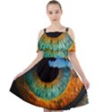 Eye Bird Feathers Vibrant Cut Out Shoulders Chiffon Dress View1