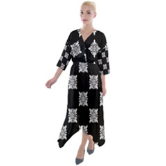 Floral Pattern Repeat Seamless Quarter Sleeve Wrap Front Maxi Dress by Proyonanggan