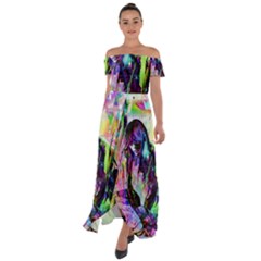 In Orbit Prismatic Off Shoulder Open Front Chiffon Dress by MRNStudios