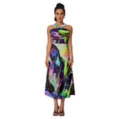 In Orbit Prismatic Sleeveless Cross Front Cocktail Midi Chiffon Dress by MRNStudios