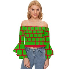 Keyboard Keys Computer Input Pc Off Shoulder Flutter Bell Sleeve Top by Ravend