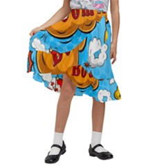 Comical Words Animals Comic Omics Crazy Graffiti Kids  Ruffle Flared Wrap Midi Skirt by Bedest