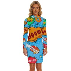 Comical Words Animals Comic Omics Crazy Graffiti Long Sleeve Shirt Collar Bodycon Dress by Bedest