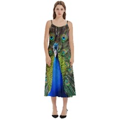 Peacock Bird Feathers Pheasant Nature Animal Texture Pattern Casual Spaghetti Strap Midi Dress by Bedest