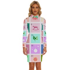 Christmas Wreath Advent Long Sleeve Shirt Collar Bodycon Dress by Bedest